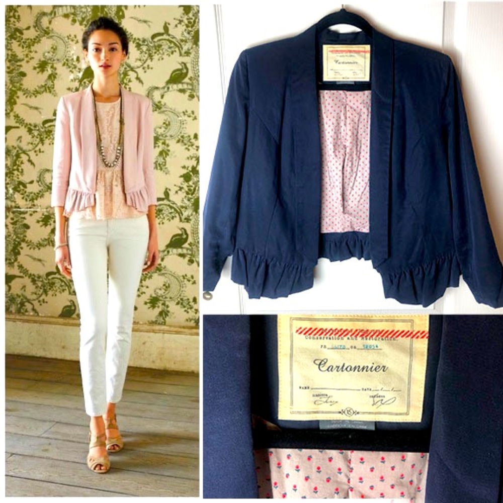 Anthropologie Cartonnier Ruffle Cropped Blazer